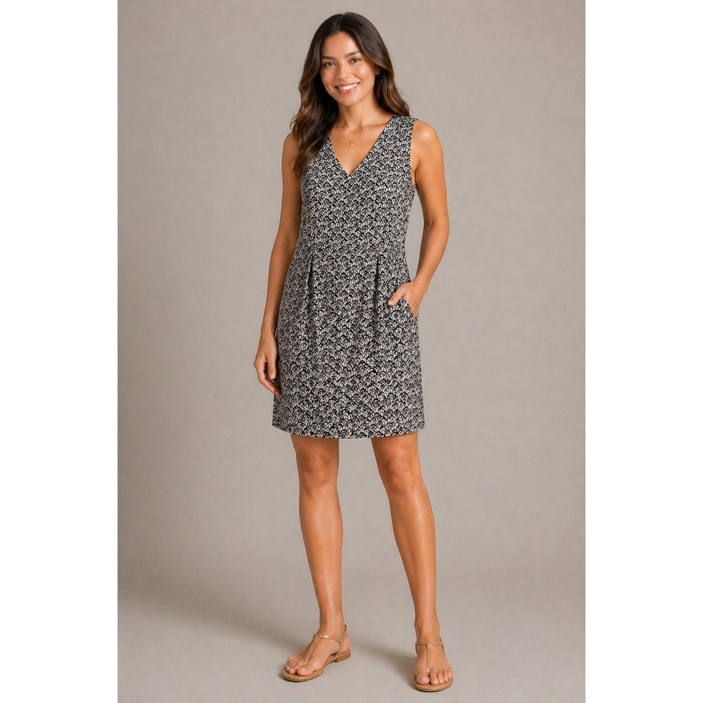Banana Republic Serena Printed V-Neck Black White Sheath Dress 14 Workwear